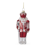 red & white blown glass nutcracker/soldier ornament, style a holding a staff