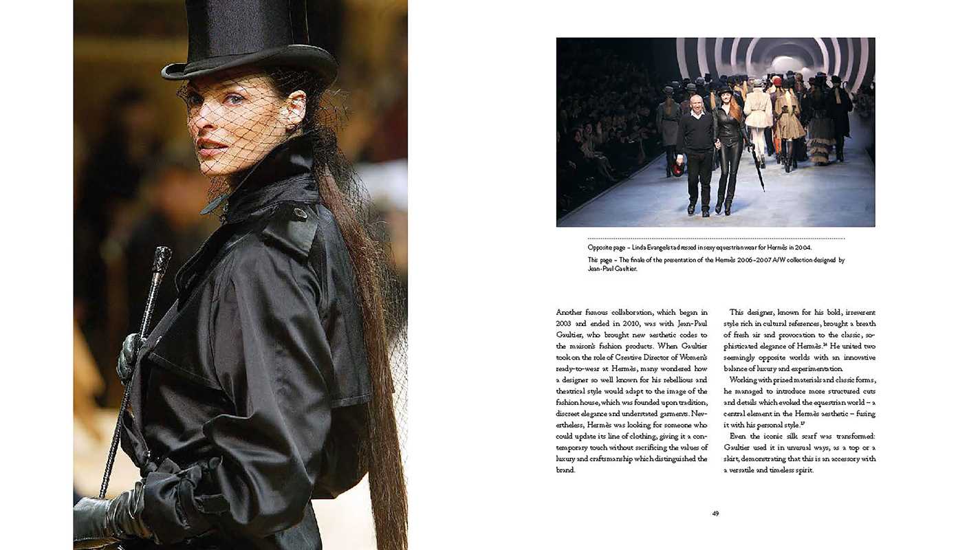 Person in formal attire with text on a magazine layout