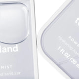 Close-up of a hand sanitizer container with text on a white background