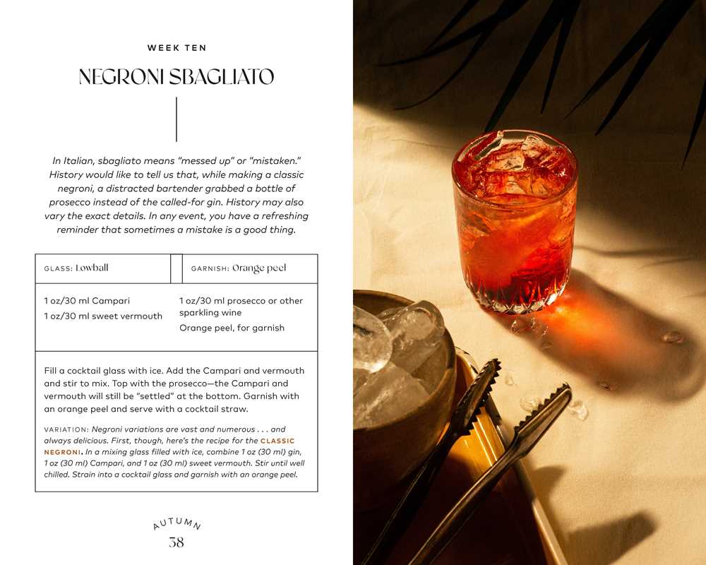 Cocktail recipe for Negroni Sbagliato with a glass of cocktail on a table.