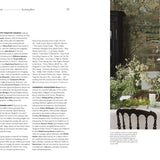 Dining room with table setting and decor, text on the left