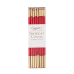 Pack of Caspari birthday candles with red and gold design on a white background