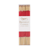 Pack of Caspari birthday candles with red and gold design on a white background