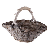 weathered basket with deer antlers