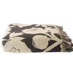 Floral patterned throw blanket with black and beige colors on a white background
