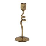 Hand-Forged Iron Taper Holder w/ Spiral Base, Brass Finish on white background