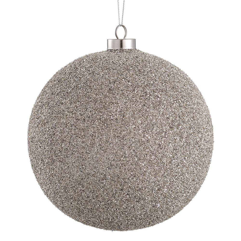 Silver glittery Christmas ball ornament on a white background