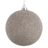 Silver glittery Christmas ball ornament on a white background