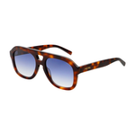 A pair of FREYR square sunglasses with a brown and black tortoiseshell acetate frame and blue gradient lenses, shown on a plain white background.