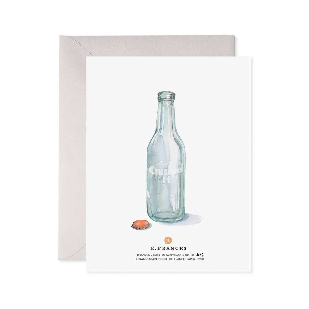 Greeting card with a glass bottle illustration and 'E. Frances' branding.