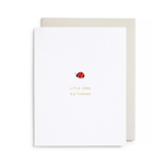 Greeting card with a ladybug illustration and text on a white background