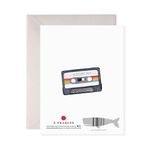 Greeting card with a cassette tape design and E. Frances branding.