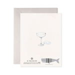 Greeting card with a glass illustration and E Frances branding on a white background