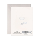 Greeting card with a glass illustration and E Frances branding on a white background