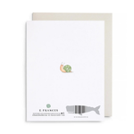 Greeting card with snail illustration and E. Frances branding on a white background