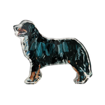 Bernese Mountain Dog-shaped acrylic sitter with black, blue, and brown colors on a white background
