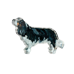 Acrylic Cavalier King Charles dog shelfie featuring painted artwork encased in a thick clear freestanding block on white background