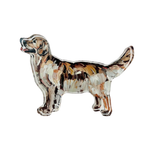 Dark Golden Retriever dog shelfie featuring painted artwork encased in a thick clear freestanding block on white background