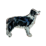 border collie dog shelfie featuring painted artwork encased in a thick clear freestanding block on white background