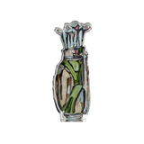 golf club shelfie featuring painted artwork encased in a thick clear freestanding block on white background