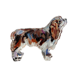 Acrylic Cavalier King Charles dog shelfie featuring painted artwork encased in a thick clear freestanding block on white background