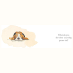 Illustration of a dog with a speech bubble containing text on a white background