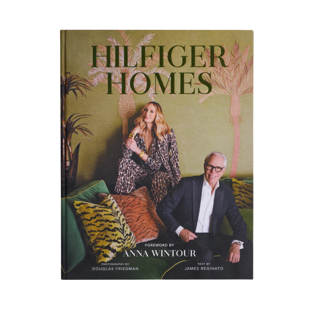 Book titled 'Hilfiger Homes' with a cover featuring two people and palm trees.