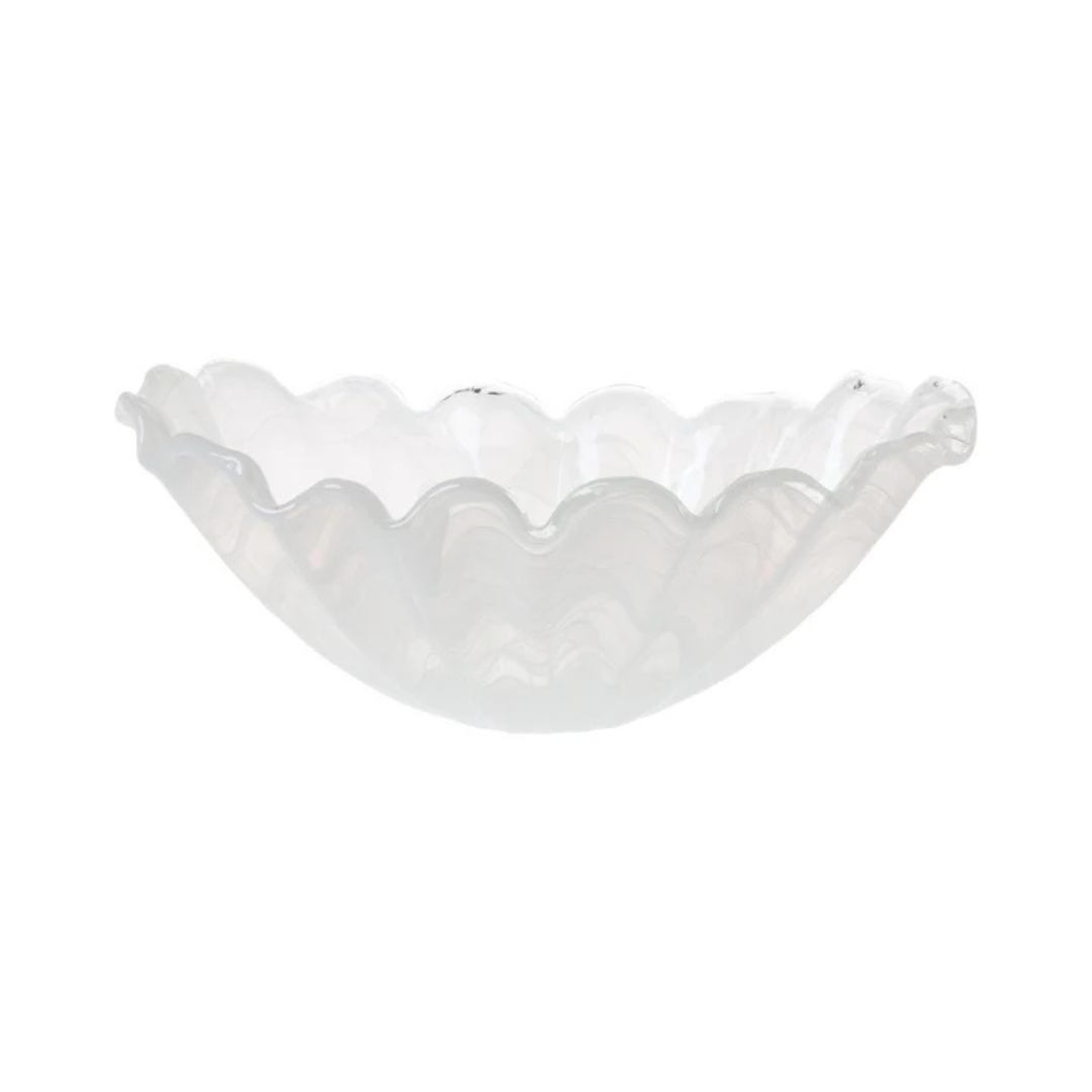 white onda glass bowl with wavy edge on a white background