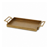 Gold cast iron Elaine Tray with handles on white background