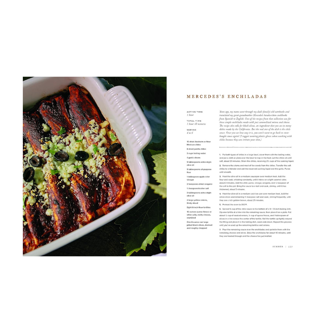 The Ranch Table Cookbook recipe Enchiladas in a dish with text on the right side