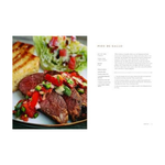 The Ranch Table Cookbook recipe Plated dish with sliced meat and pico de gallo on a white background
