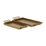 Two gold Elaine trays with handles on a white background