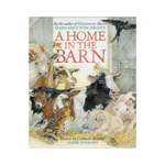 Book cover of 'A Home in the Barn' with illustrations of farm animals.