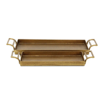 Gold rectangular Elaine tray with handles on a white background