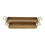 Gold rectangular Elaine tray with handles on a white background
