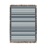 Striped blanket with multicolor fringe on a white background