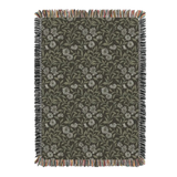 Floral patterned throw blanket with fringe on a white background