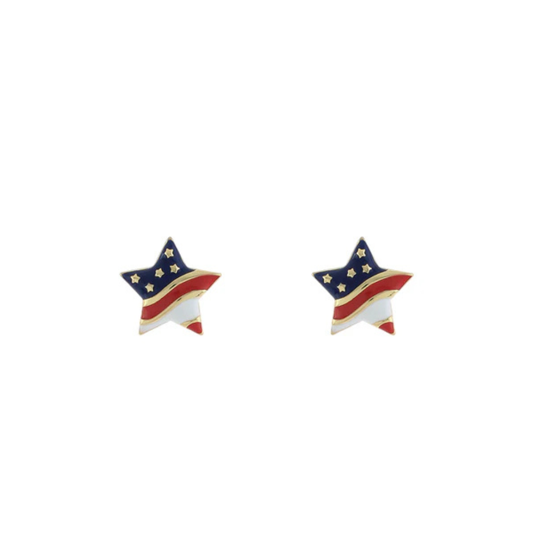 Pair of patriotic earrings with gemstones on a white background