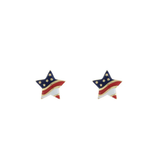 Pair of patriotic earrings with gemstones on a white background