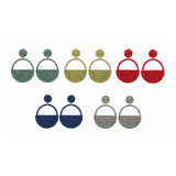 Set of colorful earrings displayed on a white background