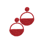 Red woven earrings on a white background