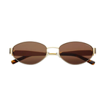 Gold-framed Freyrs Soho sunglasses with brown lenses on a white background