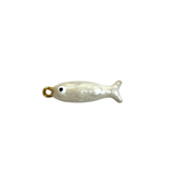 A small fish-shaped jewelry charm with a textured, pearlescent white body and a gold-colored ring loop at its head, shown on a plain white background.