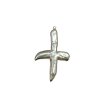 A textured, organic-shaped silver cross pendant with a small hanging loop at the top, shown against a plain white background.