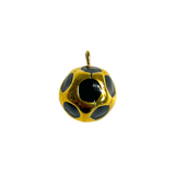 A gold and black soccer ball pendant charm with a small top loop, shown on a plain white background.