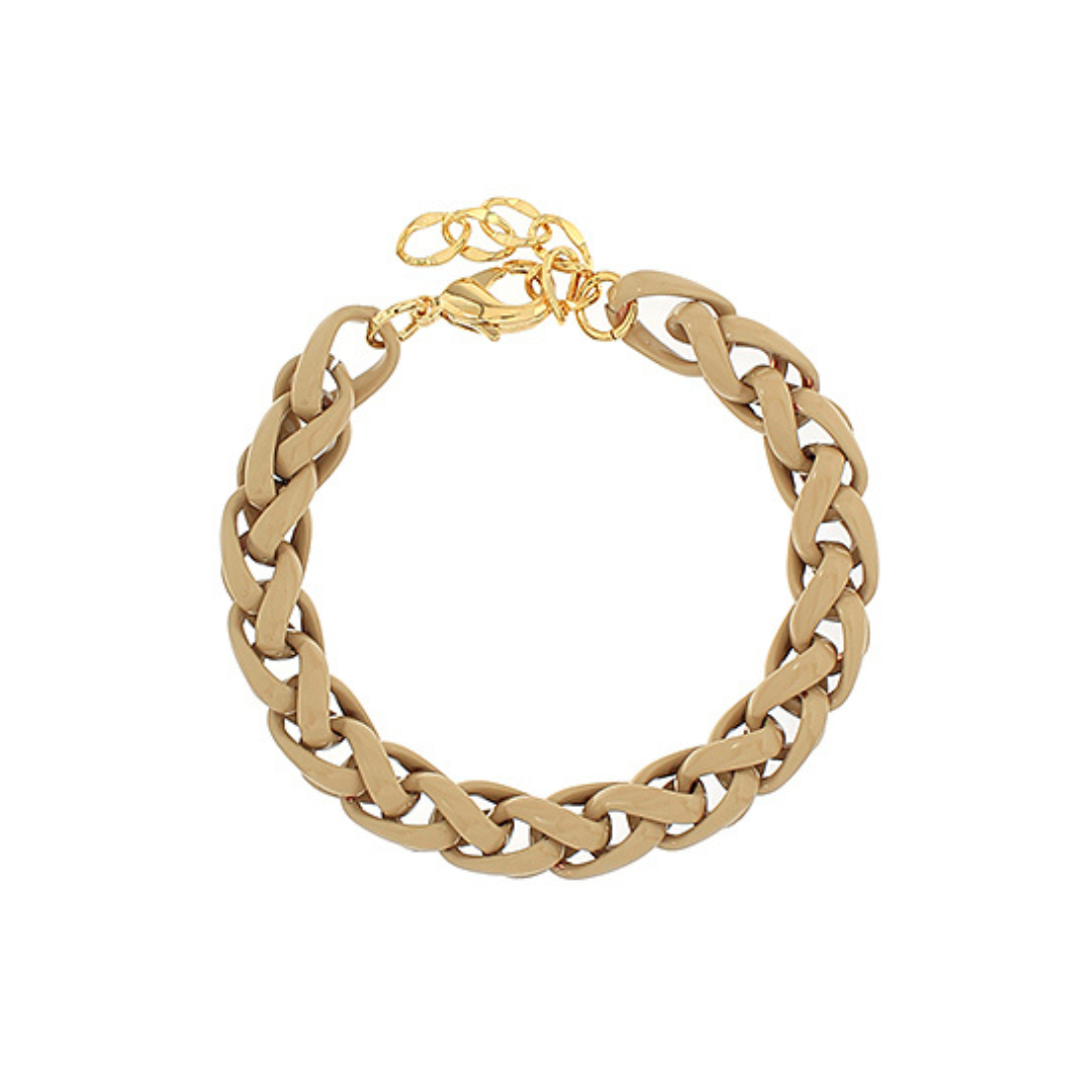 A chunky beige-toned curb link chain bracelet with a lobster clasp, displayed on a clean white background.