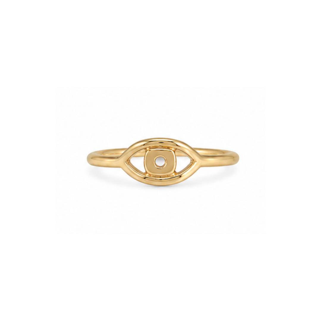 A gold eye-shaped ring  shown on a plain white background.