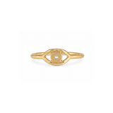 A gold eye-shaped ring  shown on a plain white background.