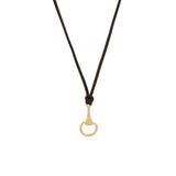 A dark brown cord necklace with a gold-tone metal ring clasp, shown against a plain white background.
