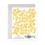 Greeting card with yellow floral pattern and envelope on a white background